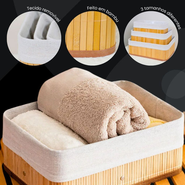 Detalhes: tecido removível, feito em bambu, 3 tamanhos diferentes