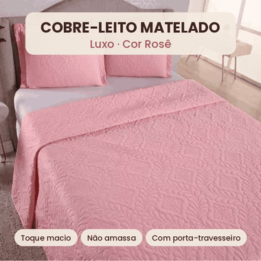 Cobre-leito matelado luxo cor rosê