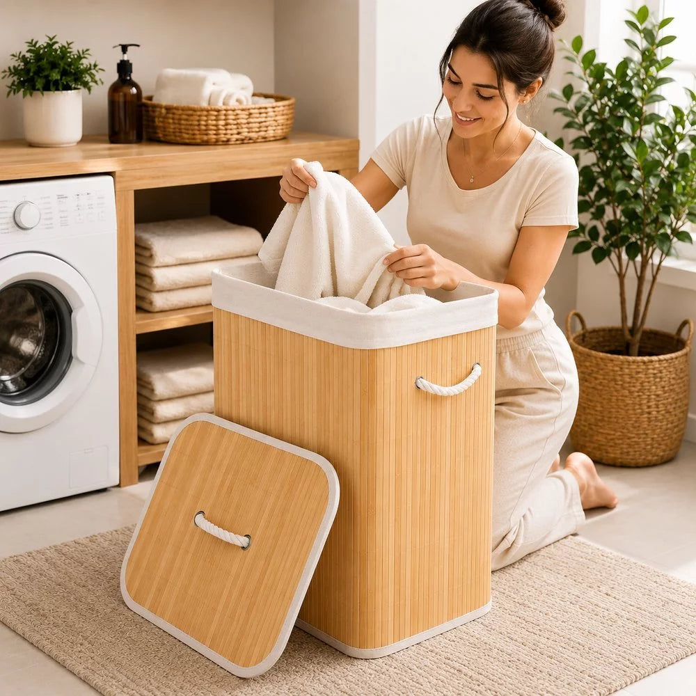 Cesto de bambu 70L com tampa removível