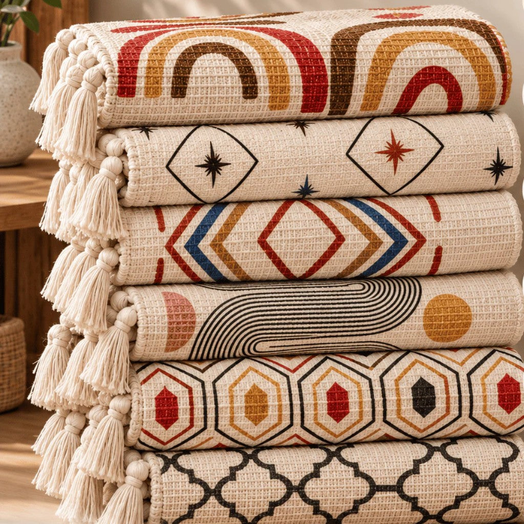 Passadeiras enroladas com as estampas da coleção