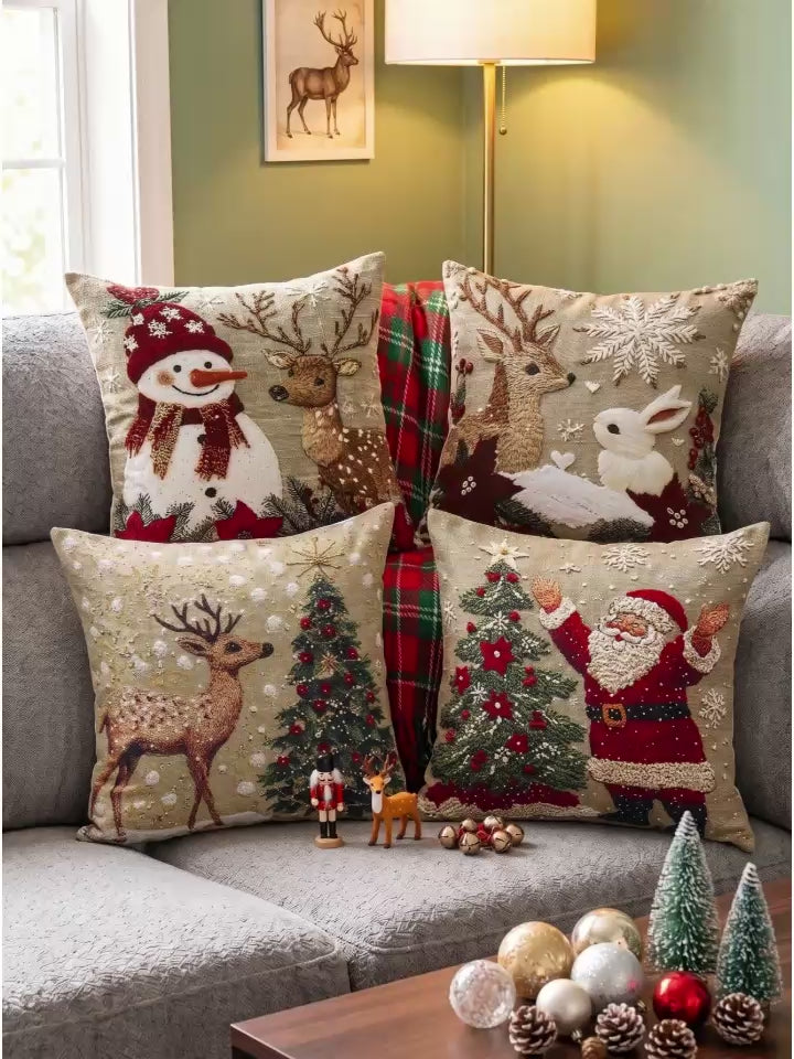Animação: kit de 4 capas de almofada de Natal em ambientes diferentes