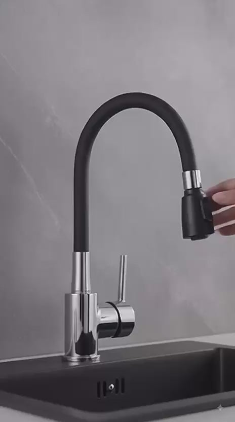 Torneira gourmet preta moderna e versátil com bico de dois jatos