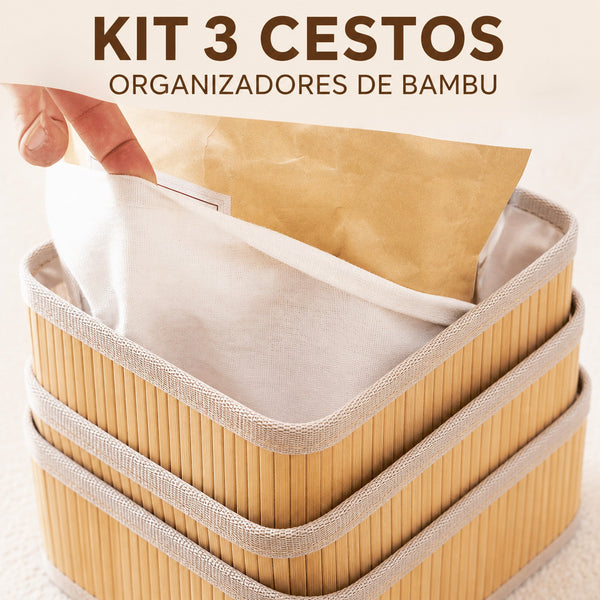 Forro de tecido removível sendo retirado do cesto de bambu