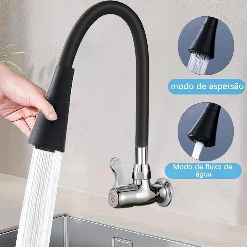 Torneira gourmet preta de parede SLT 11 com jato chuveiro na pia